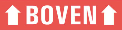 Boven sticker met pijlen, oranje wit 200 x 50 mm