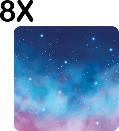 Luxe Placemat - Blauw met Paarse Galaxy - Set van 8 Placemats - 50x50 cm - 2 mm dik Vinyl - Anti Slip - Afneembaar