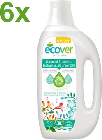 Ecover – Universal - Kamperfoelie & Jasmijn – Wasmiddel – 6x 1,5 L – 180 Wasbeurten - Voordeelverpakking