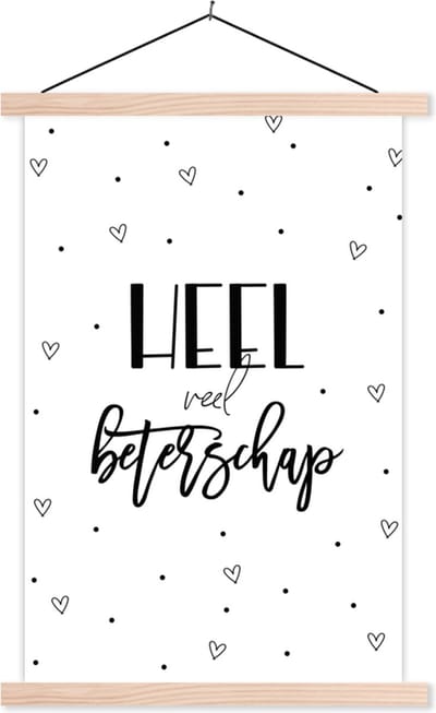 Posterhanger incl. Poster 40x60 cm - Schoolplaat - Beterschap - Quote - Stippen - Hartjes - Textielposter - Blanke latten