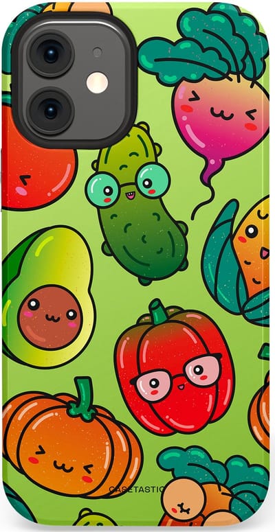 Casetastic Hoesje Geschikt voor Apple iPhone 12 Mini - Stijlvolle Beschermende Duo-layer Case - Cartoon Groente Mix