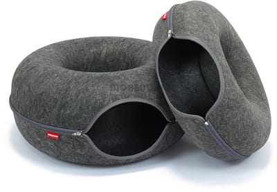 BioBedding - Luxe Kattenmand Cosy Donut XL – 2-in-1 Kattenhuis en Mand – Ø 60 cm – Grijs Vilt – Ritsbaar & Warm - 1 opening
