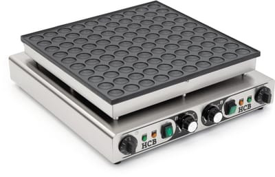 HCB® - Professionele Horeca Poffertjesbakplaat - 100 dops - 230V - RVS / INOX poffertjespan electrisch - Poffertjesmaker - 57.5x54.5x17.5 cm (DxBxH) - 15 kg - 8526