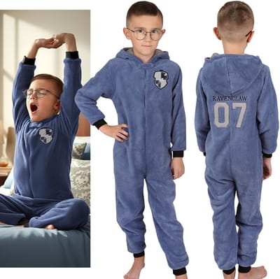 HARRY POTTER Ravenclaw Eendelige kinderpyjama, warme fleece pyjama, onesie met capuchon