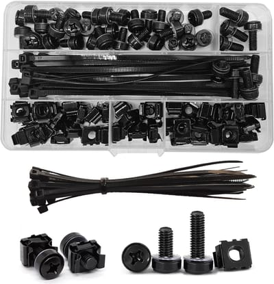 Dailygoods - M6 x 16/20mm Rack Schroeven - Set Assortiment voor Serverkasten - Zwart - Kooimoeren Set - Geschikt voor Netwerkapparatuur - 100 Stuks