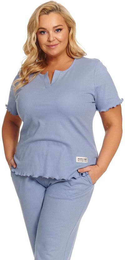 Doctor Nap Katoenen Dames Pyjama Plus Size Korte Mouw 3/4 Broek PB.7468 Sky Blue 40 / L