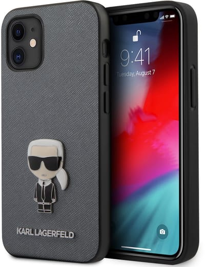 Zilver hoesje van Karl Lagerfeld - Backcover - voor iPhone 12 Mini - Saffiano