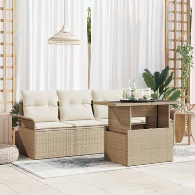 vidaXL - Tuinbank - Set - 5 - st - Beige - [Synthetisch]: - Poly - Riet