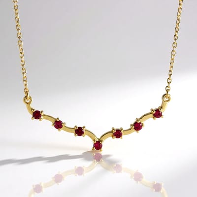 Cavill - Zilveren Halsketting - 925 Sterling Zilver Verguld - 7 Rode Spinellen Tanzania 0,31 ct - Filigraan Collier Verstelbaar