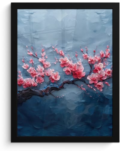 Poster in lijst - Fotolijst 30x40 cm - Posters - Bloesem - Bloem - Roze - Tak - Posterlijst zwart - Decoratie - Wanddecoratie woonkamer - Muurdecoratie slaapkamer