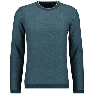 Ragman Trui Round Neck Cotton Cashmere Bicolor Stripe Knit Donker Groen / male
