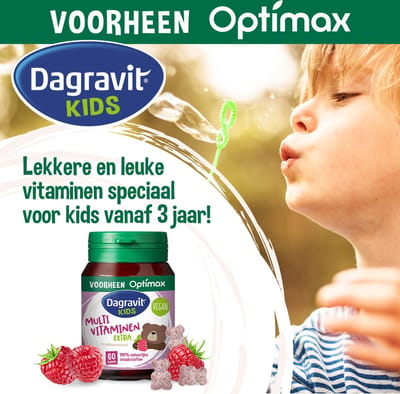 Dagravit Kids Multivitaminen Extra framboos - Vitaminen B12, C en zink, ondesteunen de weerstand - 60 kauwtabletten