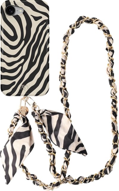 AVY Hoesje Met Telefoonkoord | Geschikt voor Apple iPhone 17e / 16e | Compatibel met MagSafe & Qi2 | Hard Shell Back Cover | Stijlvol Bijpassend Koord Crossbody (120CM) | Serengeti Zebra