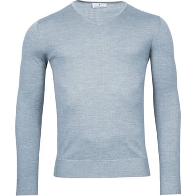 Thomas Maine Trui V-Neck Single Knit Merino Wool Sea Blue / male