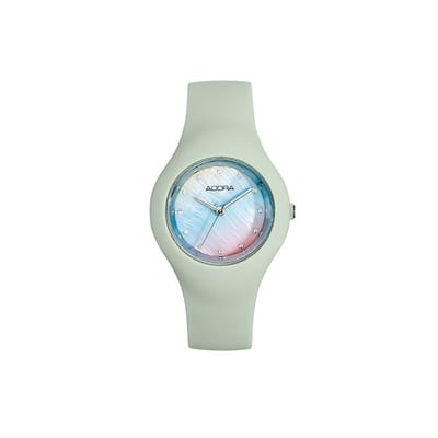 Adora Trends Dames Horloge - Siliconen Band - Zachte mintgroene met Ombre Wijzerplaat - Kristallen - Ø 34 mm - 3 ATM - AT5787