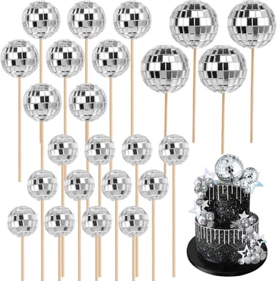 Mini Disco Ball Cake Toppers - 24 Stuks - Decoratie voor 70s, 80s en 90s Disco Feesten, Cupcake Decoratie en Thema Party Accessoires