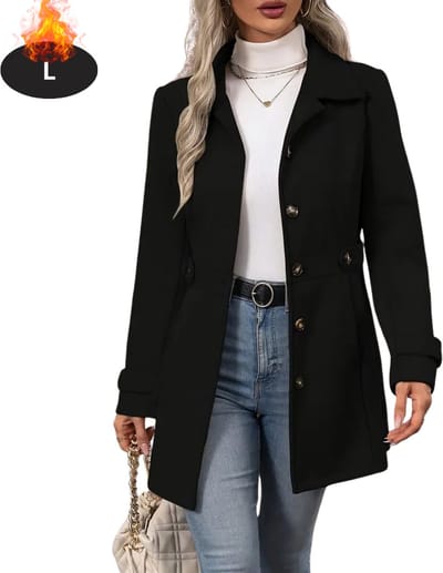 Livano Mantel Dames - Tussenmantel - Jas - Mantelpakje - Trenchcoat - Overjas - Overcoat - Winter - Zwart - L