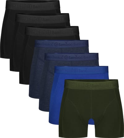 Bamboo Basics Heren Bamboe Boxershorts Rico (7-pack) - Zwart, Jeans Melange, Blauw & Army - Ondergoed Heren - Boxershort Heren Lange pijp - Maat L