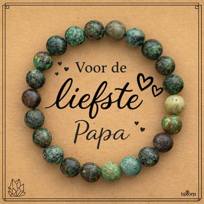 Bixorp Afrikaanse Turkoois Armband op Cadeau Kaartje - Voor de Liefste Papa - 8mm / 18cm Edelsteen Kralenarmband - Inclusief Cadeau Envelop