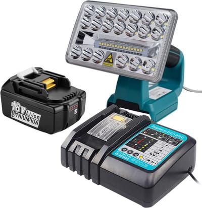 Krylanso® - LED lamp + Accu en Oplader voor Makita 14,4V/18V LXT - USB Powerbank functie - Verstelbare Lampkop - 18 Watt - 2000 Lumen