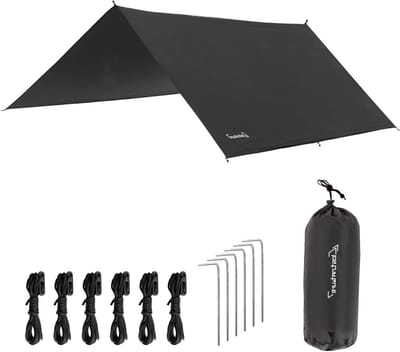 Waterdicht Tarp - Campingzeil Regenzeil - Buiten Beschutting - Robuust Lichtgewicht - 305 x 293 cm - Zwart