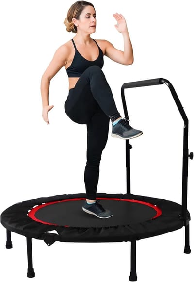 Fitness Trampoline - Mini Bouncer - Thuis Sporten - Verstelbaar Handvat - 123 cm Hoog - Zwart