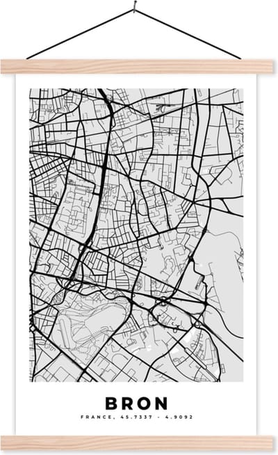 Posterhanger incl. Poster 40x60 cm - Schoolplaat - Frankrijk – Plattegrond – Kaart – Bron – Stadskaart - Textielposter - Blanke latten - Stadskaart