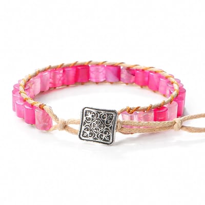 Marama Gevlochten Armband Roze Agaat - vegan cord