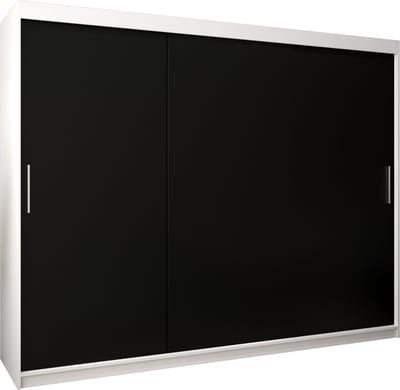 InspireMe - Kledingkast met 3 schuifdeuren, Modern-stijl, Kledingkast met planken (BxHxD): 250x200x62 - TORM 250 Wit Mat + Zwart