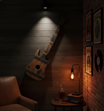 ManCave The Woodland Sound Gitaar / handgemaakt van houten Whiskyvaten / Decoratie / Bar / Cadeauartikel