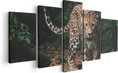 Artaza Canvas Schilderij Vijfluik Luipaard In Het Bos - 100x50 - Foto Op Canvas - Canvas Print