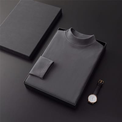 Herfst Half Turtleneck Bottoming Shirt Heren Trui Heren Effen Kleur Lange Mouw T-shirt L black