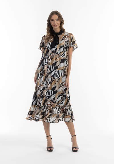 Faina midi-jurk Dames Zwart Veelkleurig