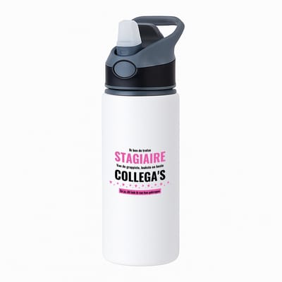 Hacebo® - ik ben de trotste stagiaire van de grappigste, leukste en beste collega's, en ja dit heb ik van hun gekregen waterfles met rietje zwart - de trotste stagiaire - collega's - werknemers - verjaardagscadeau - water fles - 650ML