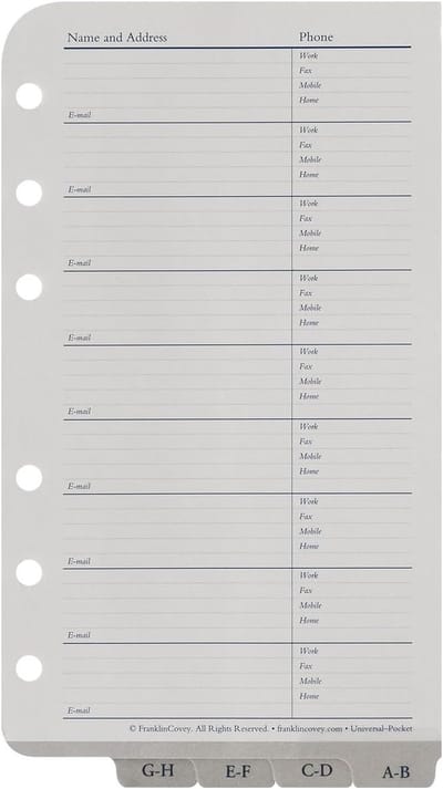 Adres Telefoon Tabs - Planner Uitbreiding - Organiseren Contacten - Alfabetische Indeling - Pocket Trimline Formaat