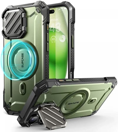 SUPCASE UB Pro MagXT Hoesje Geschikt voor Apple iPhone 16 Pro - Back Cover met Camera Protector Kickstand - Compatibel met MagSafe - Extra Camera Bescherming - Groen