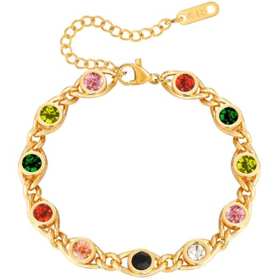 Vnox Kleurrijke Bejeweled Armbanden Voor Vrouwen Delicaat Natuurlijk CZ Steen Roestvrij Staal Ketting Armbanden Luxe Sieraden Cadeau Voor Mama beige