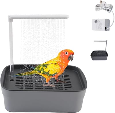 1-delige set - Automatisch papegaaienbad - Papegaaiendouchefontein - Binnenbad voor vogels - Douchepomp voor huisdieren - USB-voeding - Geschikt voor valkparkieten, dwergpapegaaien, conures en grasparkieten - Klein formaat - Zwart
