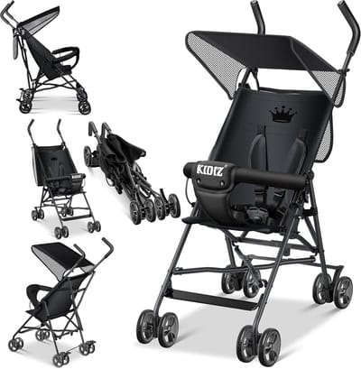 Opvouwbare Kinderbuggy met 360° Draaibare Wielen en Zon- en Regenhoes - Ideaal vanaf 6 maanden