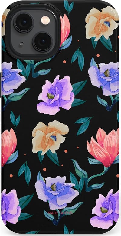 Casetastic hoesje geschikt voor Apple iPhone 13 - MagSafe - Dubbellaagse bescherming - Avondtuin - Fashion Case - Zwart Petrol Lavendel