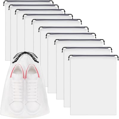 Thijox - Schoenenzak 24 stuks Waterafstotend Stofdicht met Trekkoord Schoenentas Organizer voor Laarzen Hoge Hakken 40 x 30 cm Wit Transparant voor Re
