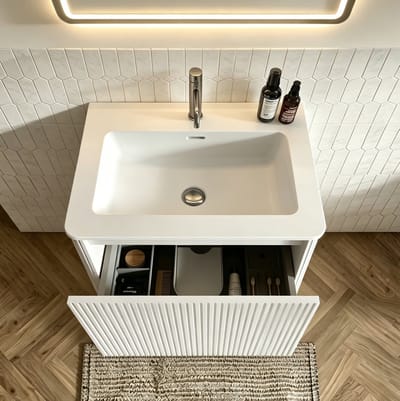 HAUSS SPOLE Badkamermeubel - Wastafel Met Onderkast En Lade - Voor Kleine Badkamers - MDF En Multiplex - 61x46,5x37 Cm - Wit