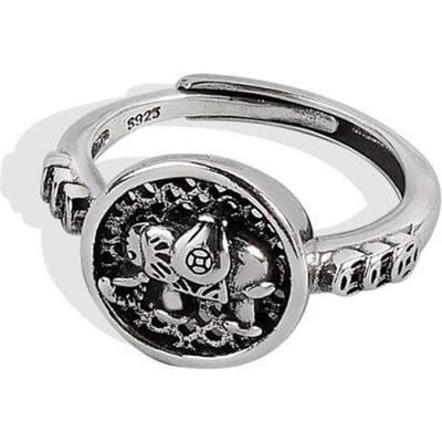 Qmcoco Punk Hip-Hop Dier Olifant Ronde Ring Ins Stijl 925 Thais Zilver Vintage Ontwerp Neutrale Man Vrouw Ring Voor Feest Cadeaus gray