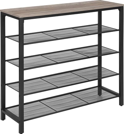 c90 - Schoenenrek, Schoenenrek met 4 Lagen voor 16-20 Paar Schoenen, voor de ingang, gang, industrieel ontwerp, 100 x 30 x 92,5 cm, grijs-zwart