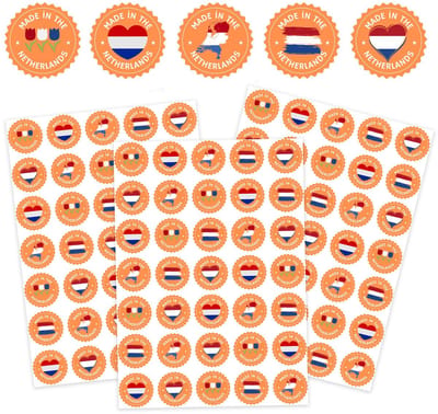 Made in the Netherlands Stickers - 3 Stickervellen Made in Holland - 105 Nederland Stickers
