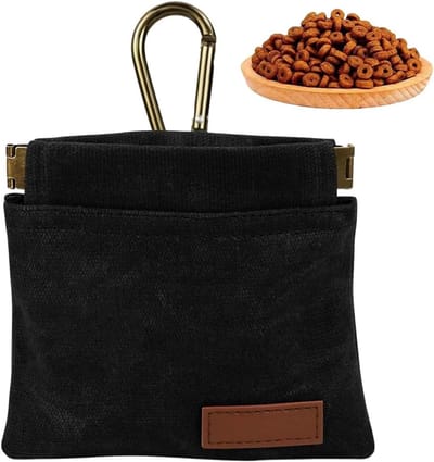 Snacktas voor huisdieren met karabijnhaak, ideaal voor hondensnacks en training, zwart en praktisch