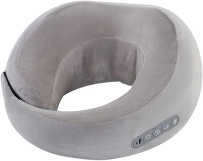 WizBay Premium Select® 2-in-1 Infrarood Nek- en Schoudermassagekussen – U-vormig Massagekussen – 42°C Warmtecompress – 2 Massage Modi – 3 Sterktes – Memory Foam – Draadloos Oplaadbaar – Grijs