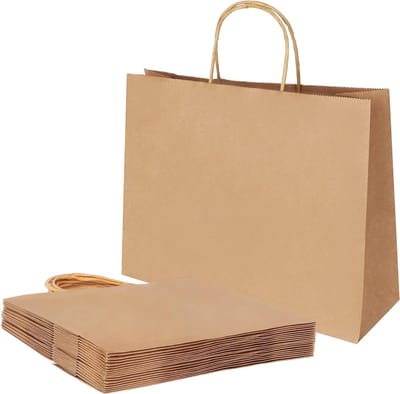 15 stuks bruine kraftzakjes - papieren geschenkzakken met handgrepen - 36 x 14 x 27 cm
