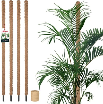 KOTARBAU® 4 st Kokosstok, Plantenstok, ⌀ 3,2 x 150 cm, Kokosstaaf, Klimhulp Monstera, Bruin, Kokosvezel, Klimhulp, Plantenstaaf, Kokosstok voor Monstera, Kokosstaaf voor Klimplanten