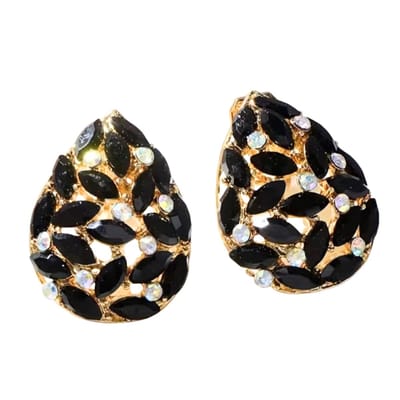 Clip oorbellen zwart goudkleur strass 2 cm- geen gaatje- Charme Bijoux